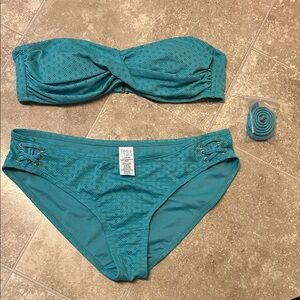 Time and Tru Turquoise Bandeau Bikini Large 12-14
